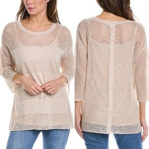 NWT In Cashmere Size Small Linen-Blend Tunic 3/4 Sleeves Neutral Beige Stripe